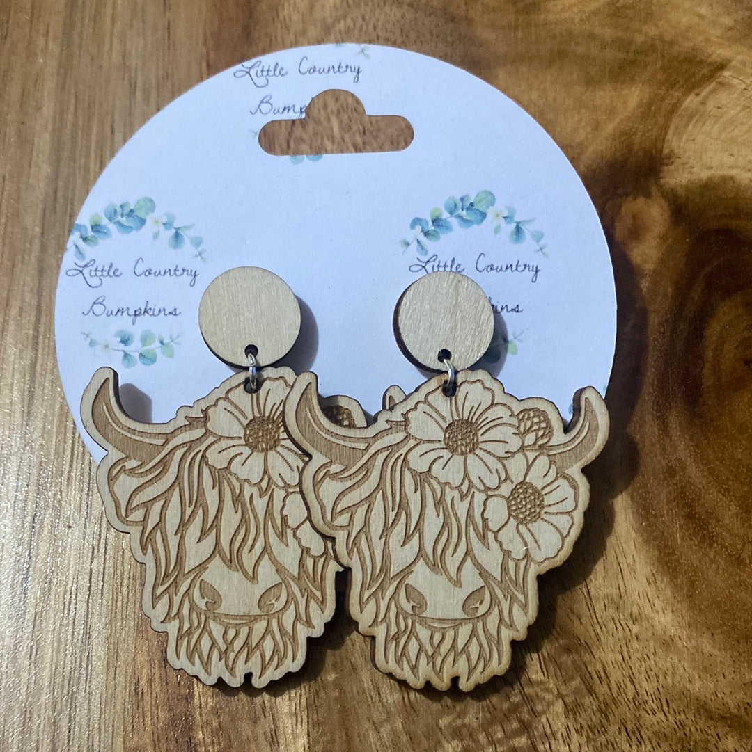 Wooden Highland Cow Earrings