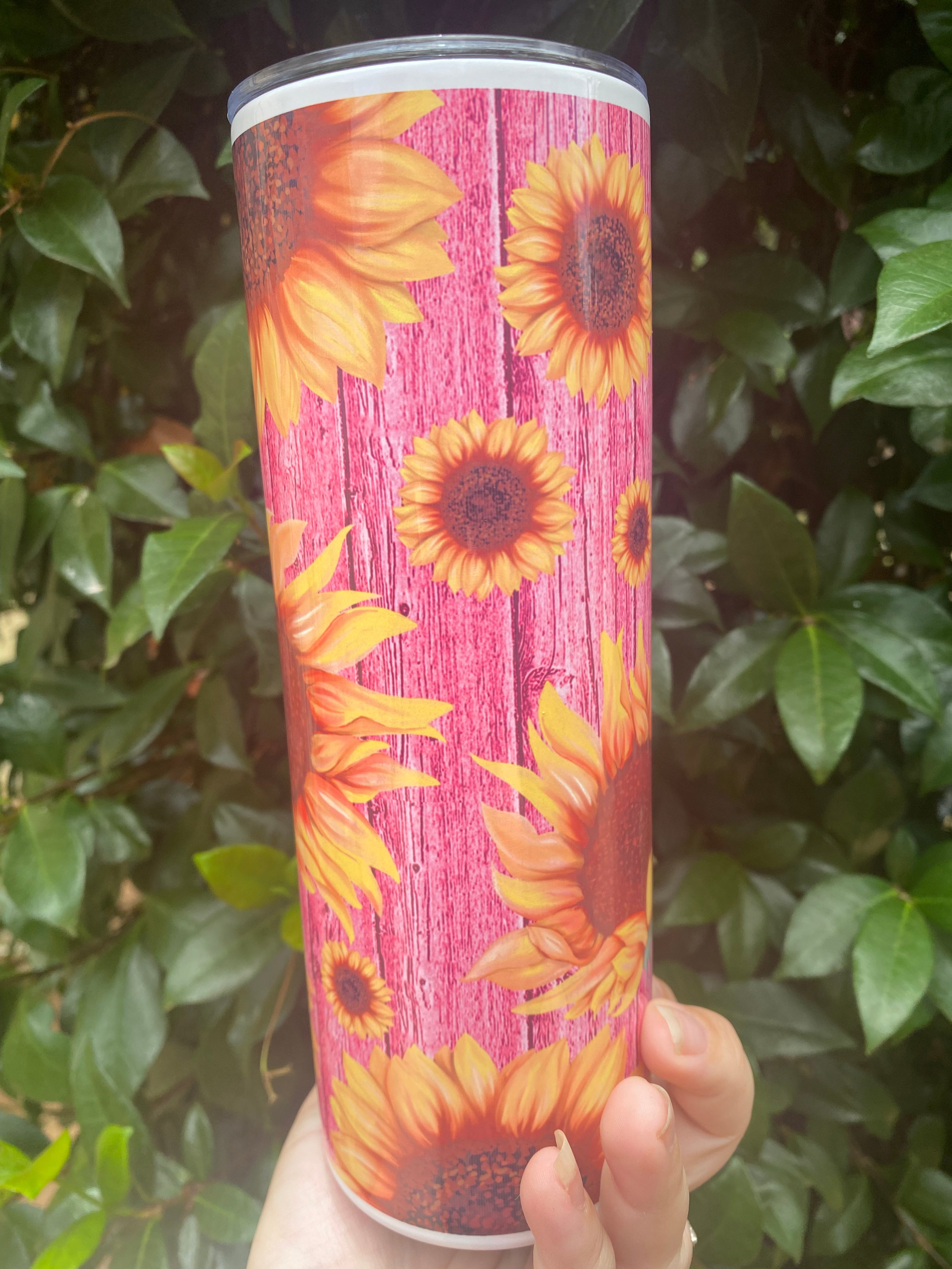 Pink Wooden Sunflower Tumbler
