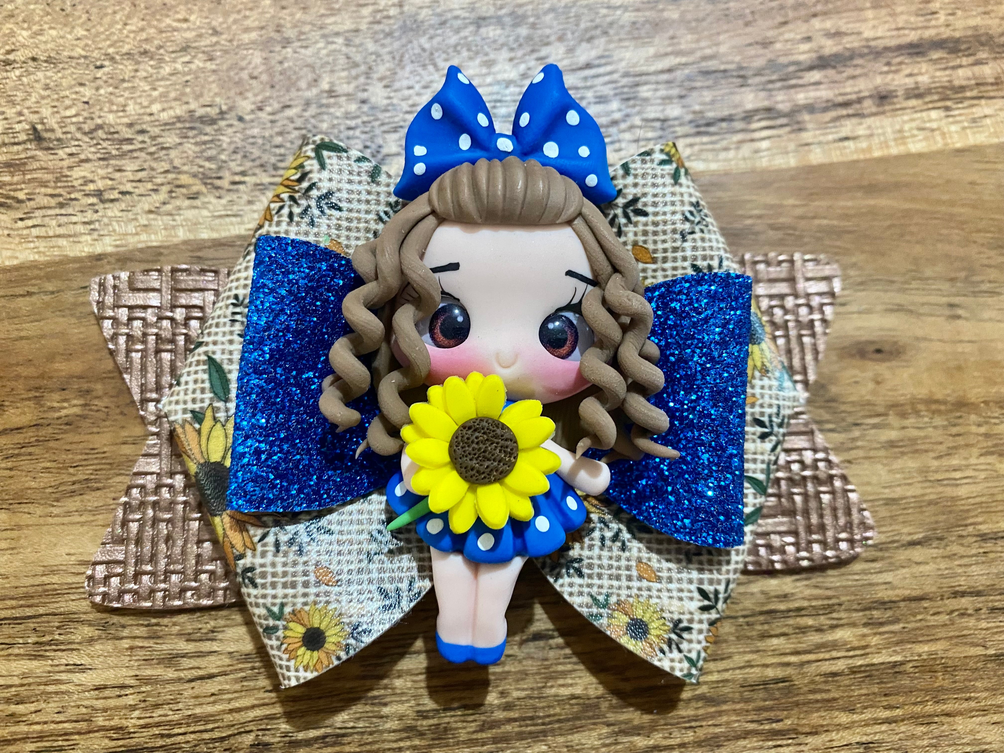 Sunflower blue girl Clay Embellished Hairbow