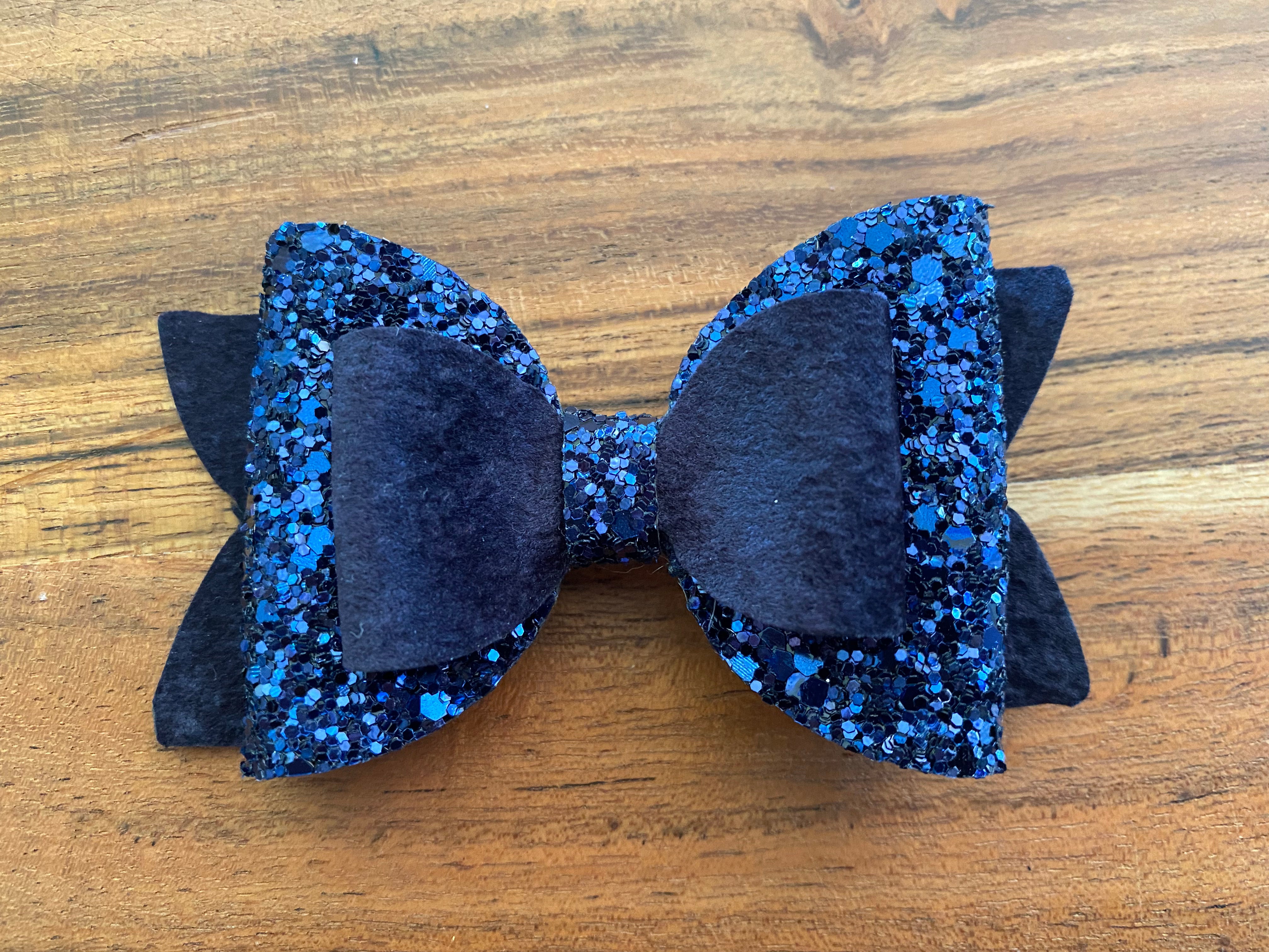 Navy Velvet & Glitter Hairbow