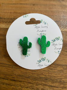 Green Glitter Cactus Studs