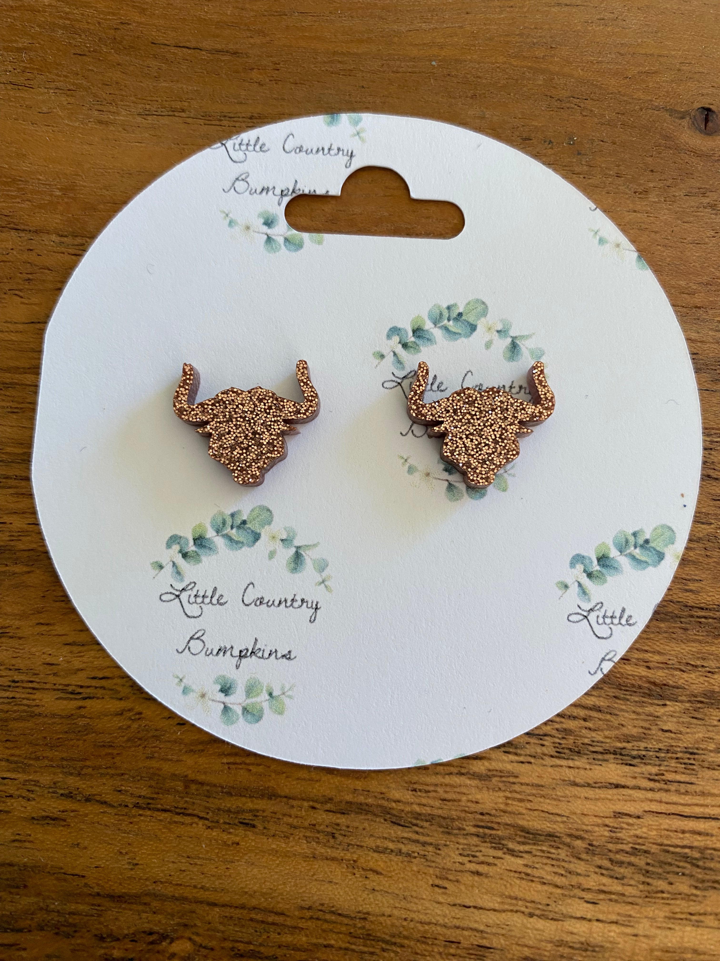 Brown Glitter Bull Studs