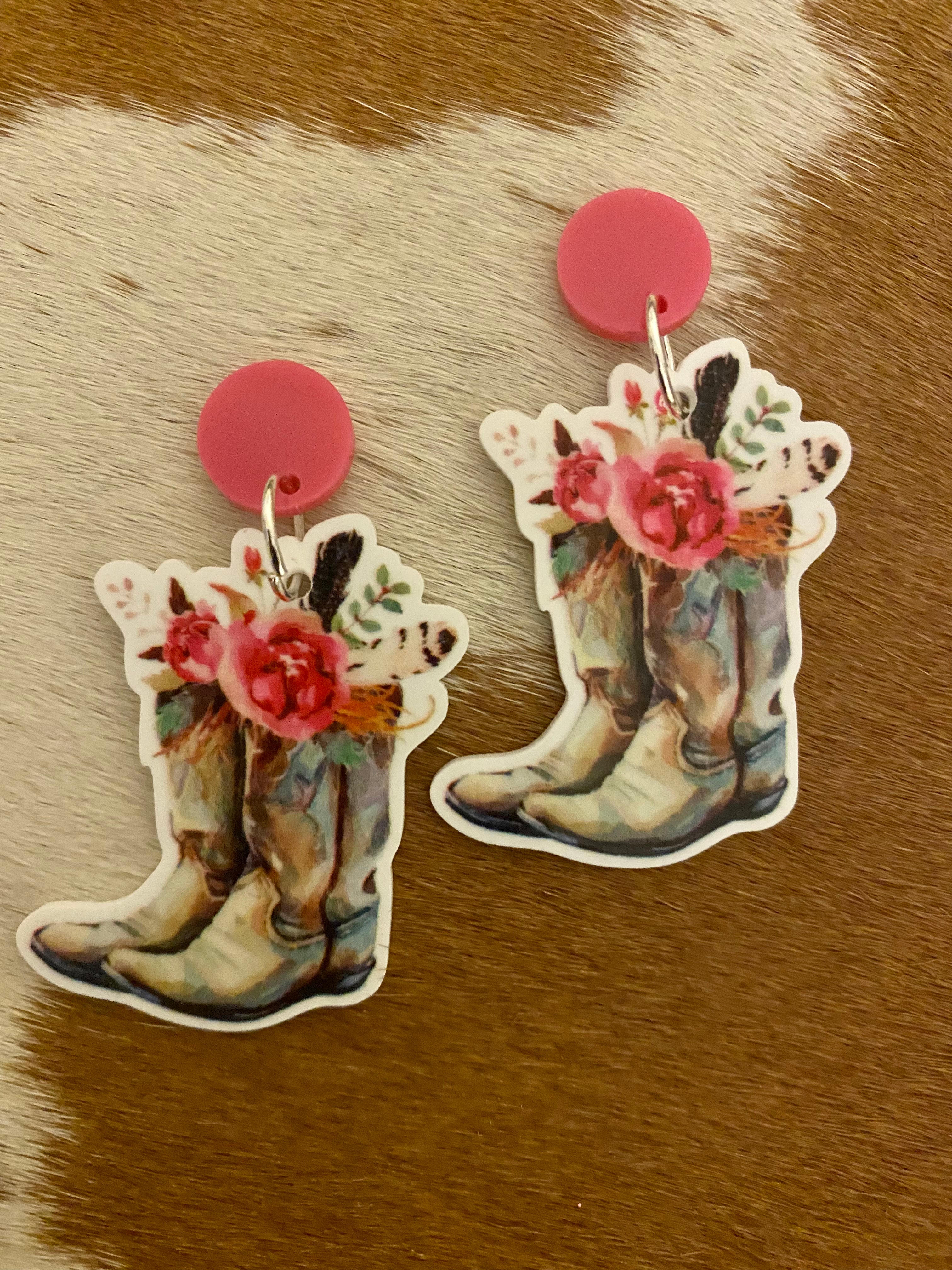 Floral Boots Resin Earrings